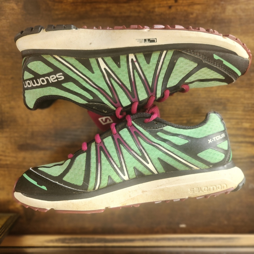 Salomon Women's X-Tour Running Shoes - Green and Pink